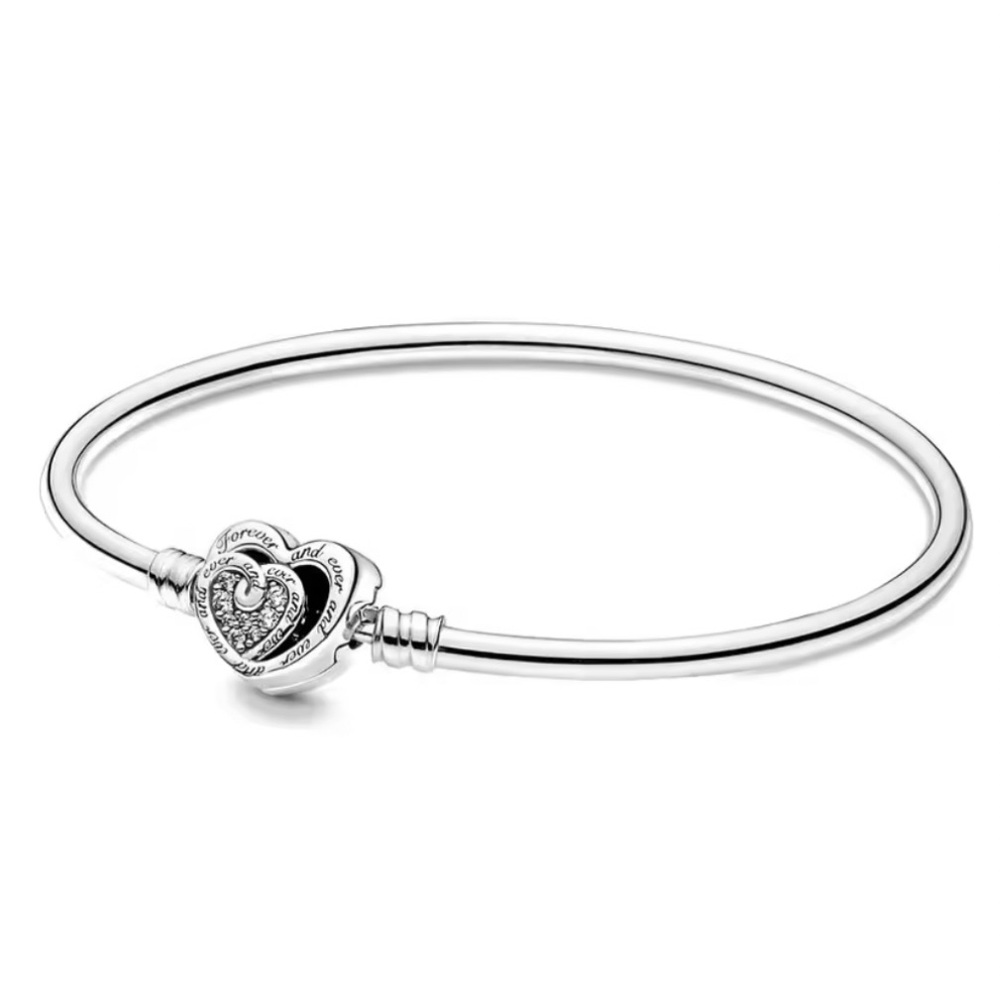 NWOT Moments Entwined Infinite Hearts Clasp Bangle Bracelet Sterling Silver 925